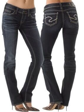 Silver Jeans Suki Mid Rise Baby Boot Jeans Dark Wash W32 L33 Curvy Fit